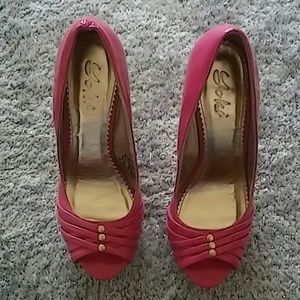 Yoki Pink Open Toe Wedges